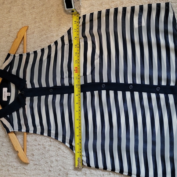 SUNDAY BEST~ Sheer Sleeveless Top, Navy Blue & White, M - Picture 3 of 8